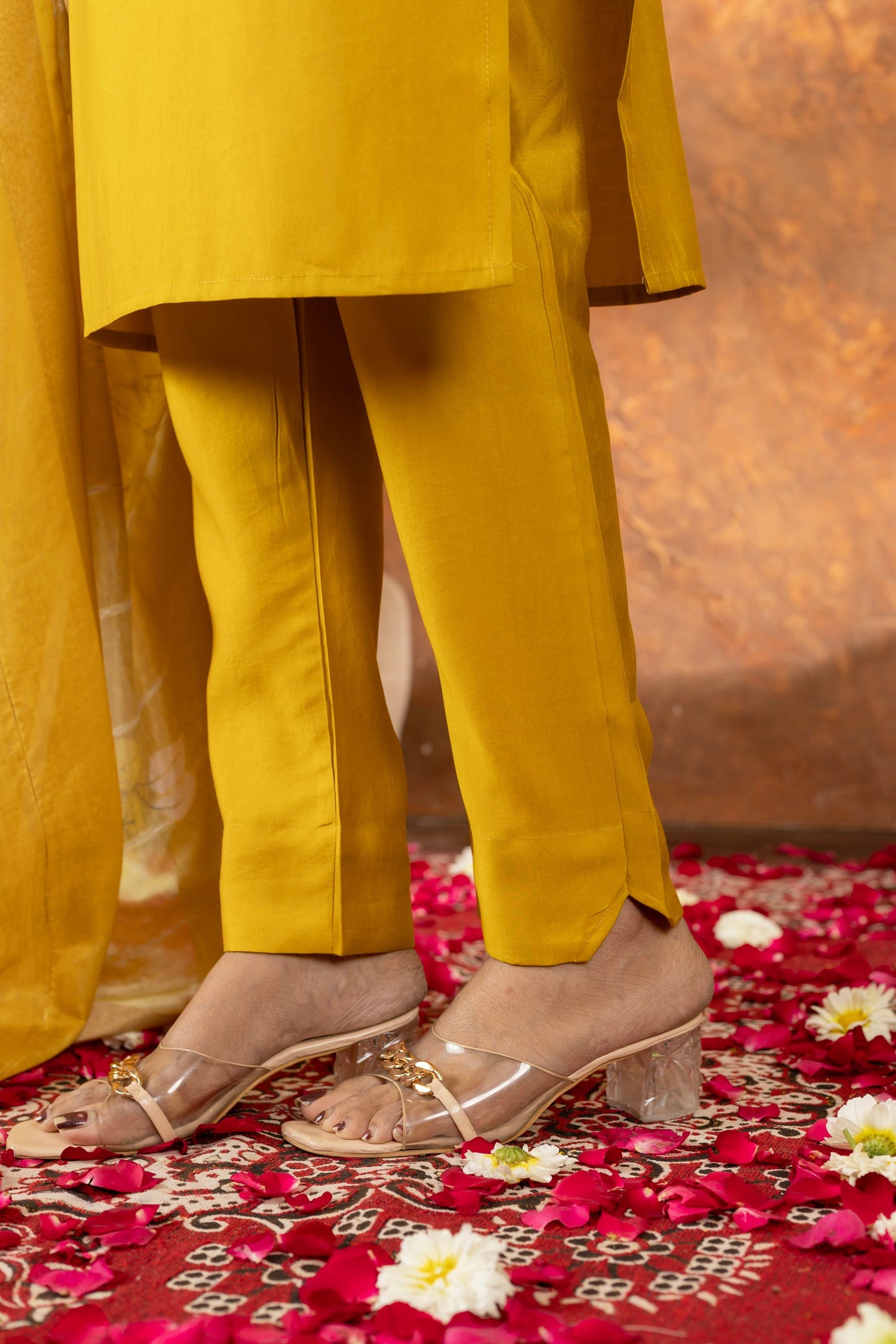 Lorenvalley Fashion Mustard Roman Silk Embroidery Sequins with Hand work Kurta Pant Dupatta - Swadesiicart