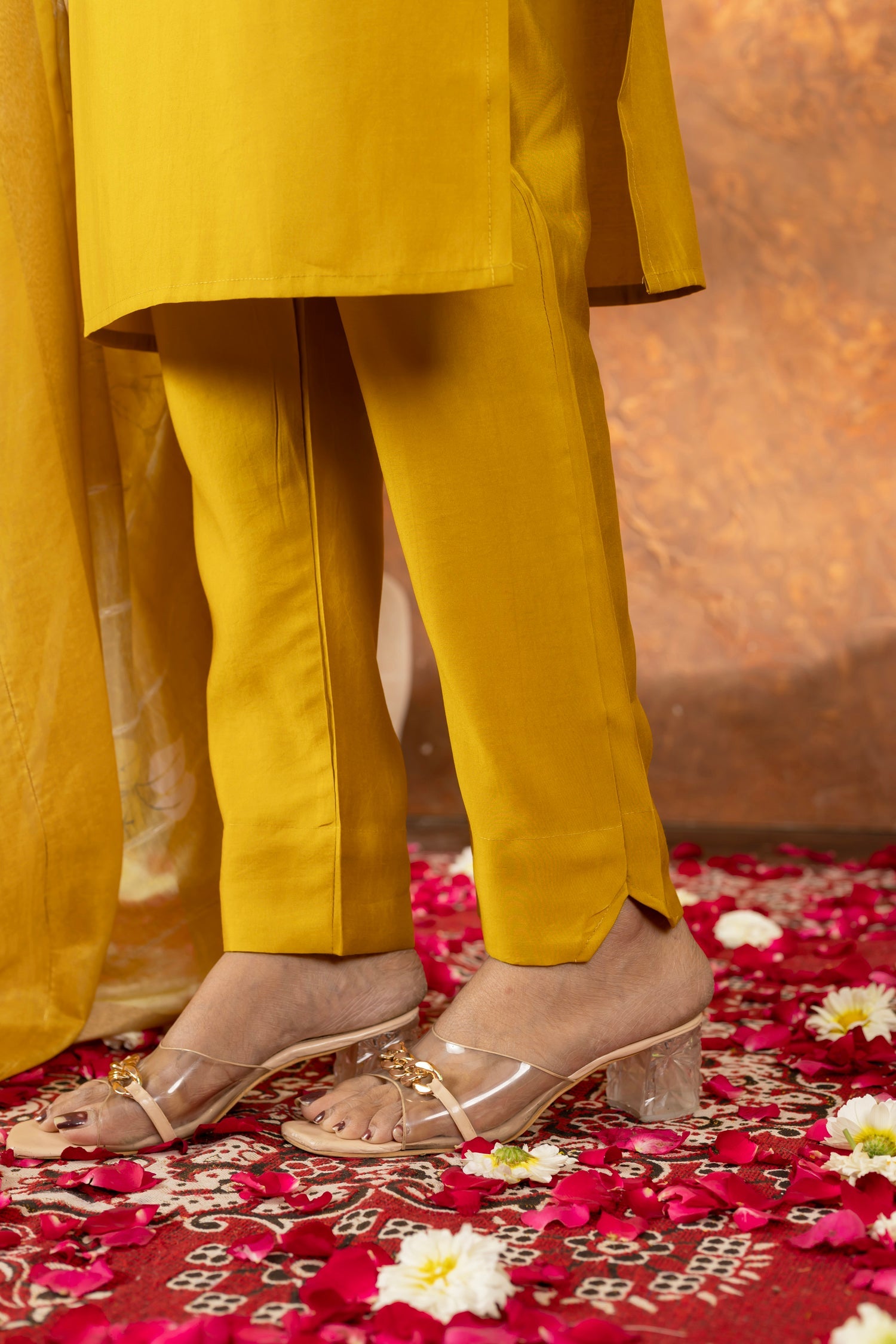 Lorenvalley Fashion Mustard Roman Silk Embroidery Sequins with Hand work Kurta Pant Dupatta - Swadesiicart
