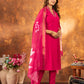 Lorenvalley Fashion Pink Roman Silk Embroidery Sequins with Hand work Kurta Pant Dupatta - Swadesiicart