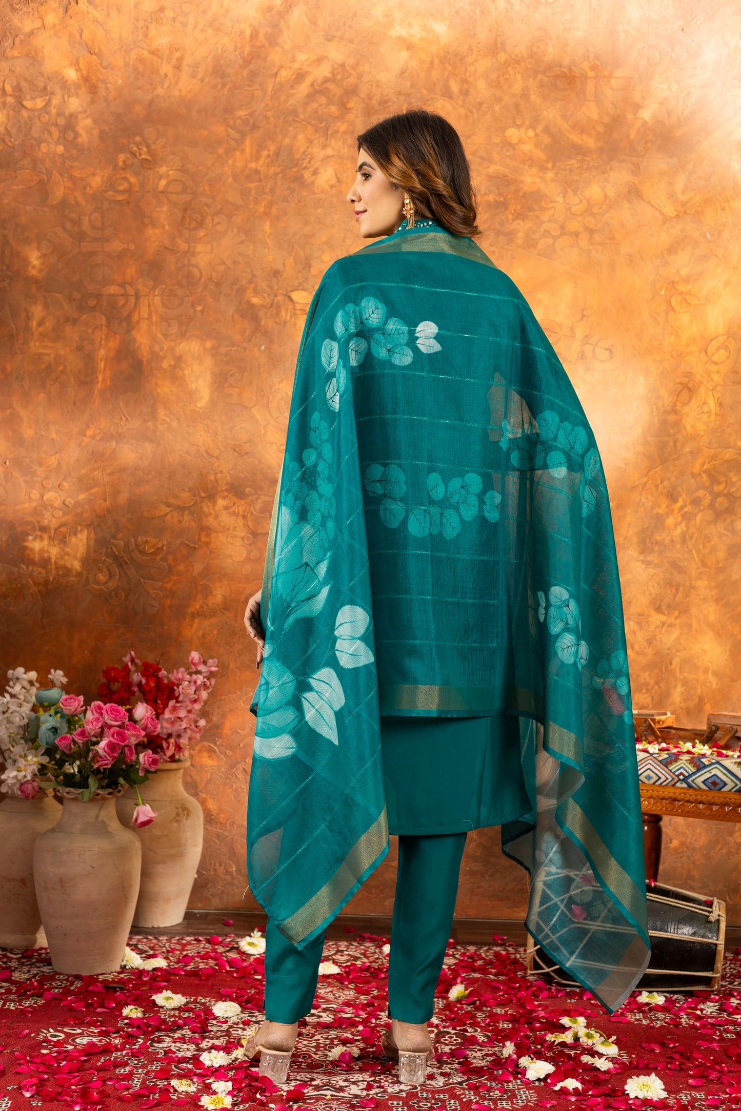 Lorenvalley Fashion Rama Roman Silk Embroidery Sequins with Hand work Kurta Pant Dupatta - Swadesiicart