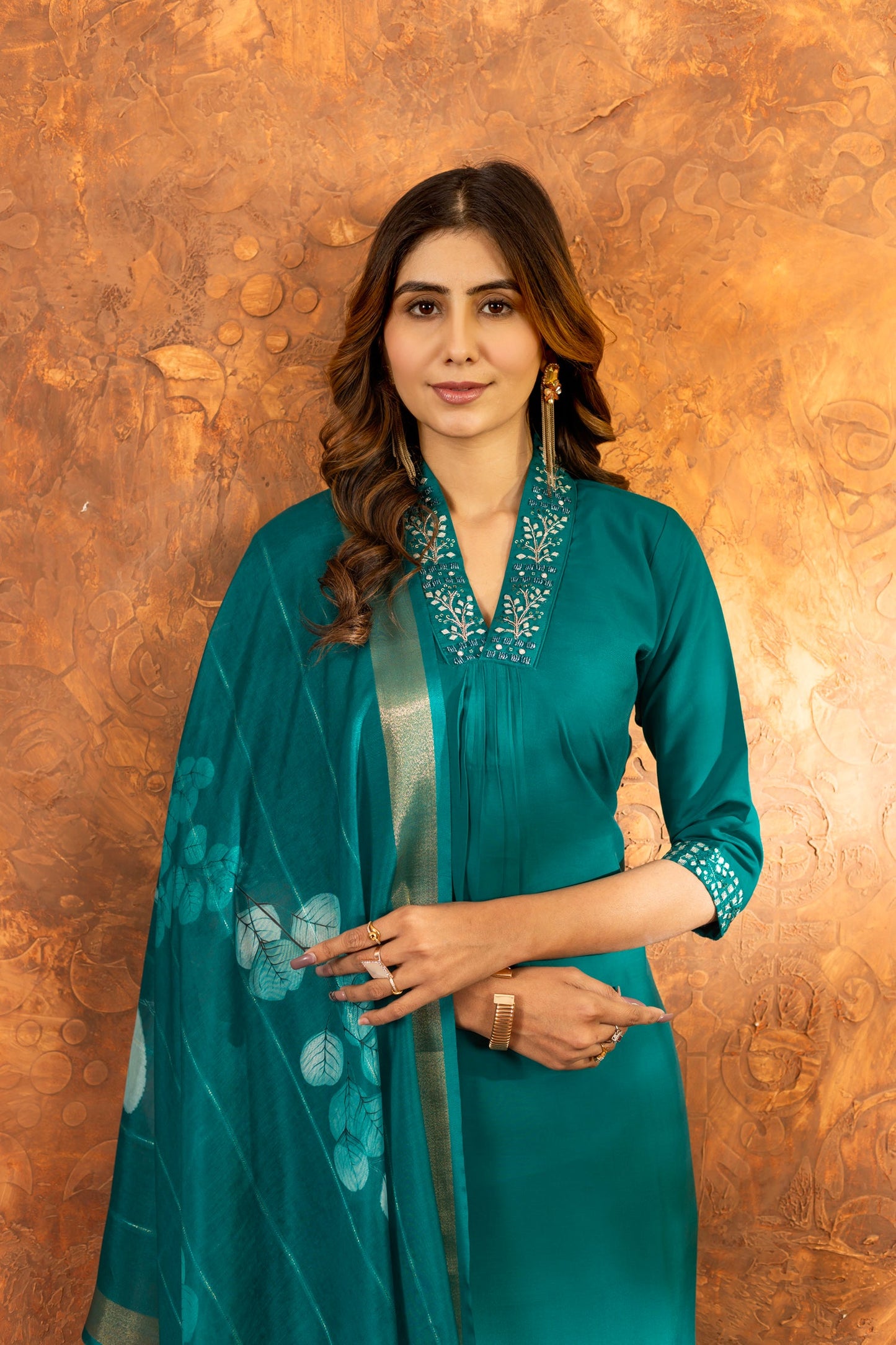 Lorenvalley Fashion Rama Roman Silk Embroidery Sequins with Hand work Kurta Pant Dupatta - Swadesiicart