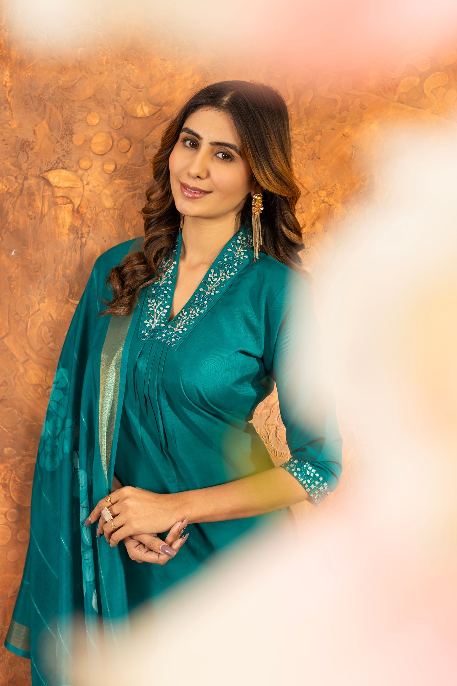Lorenvalley Fashion Rama Roman Silk Embroidery Sequins with Hand work Kurta Pant Dupatta - Swadesiicart