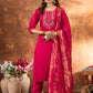 Lorenvalley Fashion Pink Marina Silk Multi Embroidery Thread with Hand work Kurta Pant Dupatta - Swadesiicart