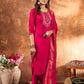 Lorenvalley Fashion Pink Marina Silk Multi Embroidery Thread with Hand work Kurta Pant Dupatta - Swadesiicart