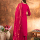 Lorenvalley Fashion Pink Marina Silk Multi Embroidery Thread with Hand work Kurta Pant Dupatta - Swadesiicart