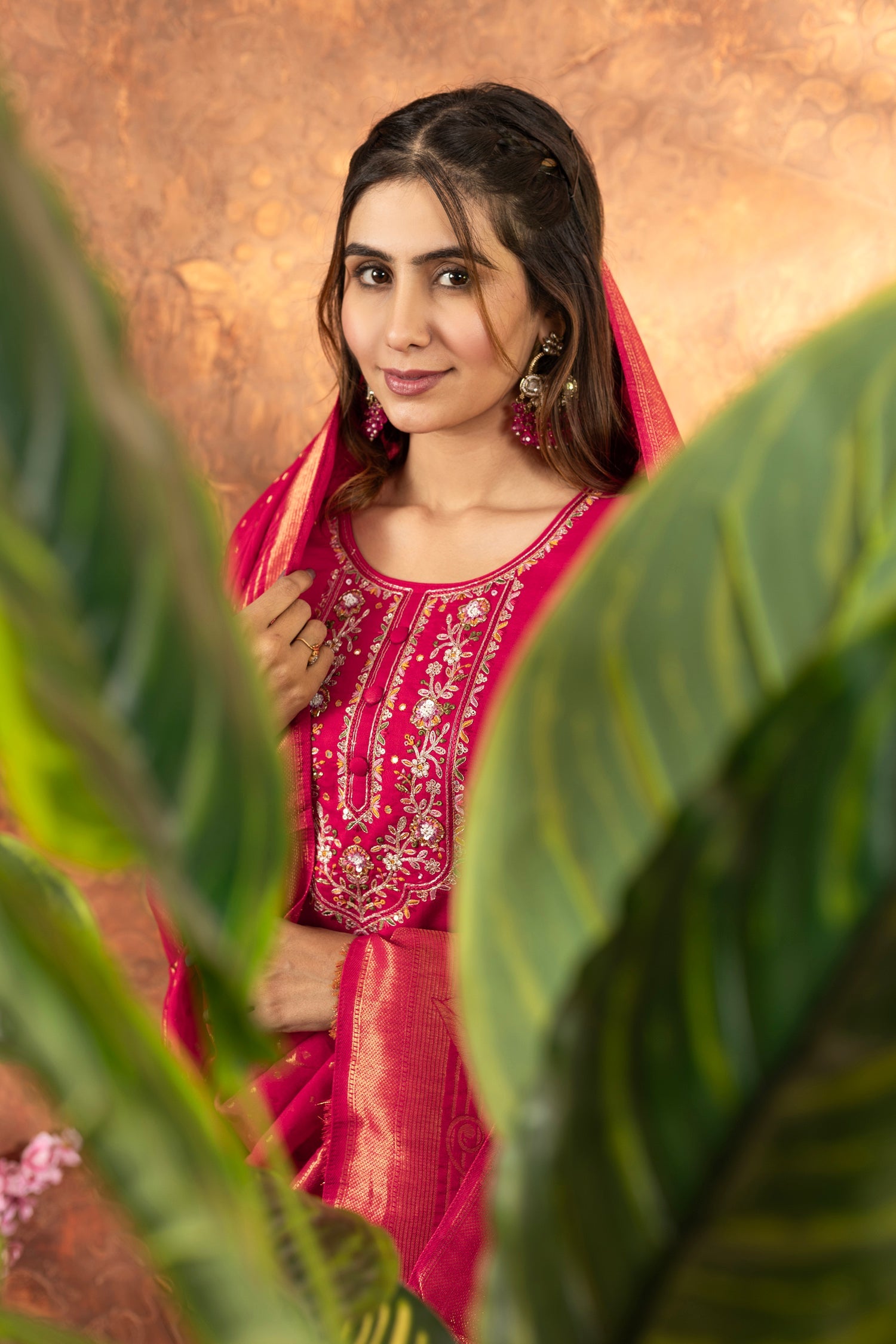Lorenvalley Fashion Pink Marina Silk Multi Embroidery Thread with Hand work Kurta Pant Dupatta - Swadesiicart