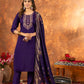 Lorenvalley Fashion Purple Marina Silk Multi Embroidery Thread with Hand work Kurta Pant Dupatta - Swadesiicart