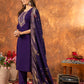 Lorenvalley Fashion Purple Marina Silk Multi Embroidery Thread with Hand work Kurta Pant Dupatta - Swadesiicart