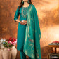 Lorenvalley Fashion Rama Marina Silk Multi Embroidery Thread with Hand work Kurta Pant Dupatta - Swadesiicart