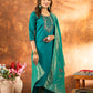 Lorenvalley Fashion Rama Marina Silk Multi Embroidery Thread with Hand work Kurta Pant Dupatta - Swadesiicart