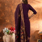 Lorenvalley Fashion Wine Marina Silk Multi Embroidery Thread with Hand work Kurta Pant Dupatta - Swadesiicart