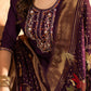 Lorenvalley Fashion Wine Marina Silk Multi Embroidery Thread with Hand work Kurta Pant Dupatta - Swadesiicart