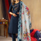 Lorenvalley Fashion Blue Viscose mango silk Multi Embroidery Thread with Hand Work Kurta Pant Dupatta - Swadesiicart