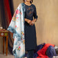 Lorenvalley Fashion Blue Viscose mango silk Multi Embroidery Thread with Hand Work Kurta Pant Dupatta - Swadesiicart
