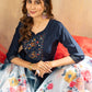 Lorenvalley Fashion Blue Viscose mango silk Multi Embroidery Thread with Hand Work Kurta Pant Dupatta - Swadesiicart