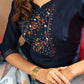 Lorenvalley Fashion Blue Viscose mango silk Multi Embroidery Thread with Hand Work Kurta Pant Dupatta - Swadesiicart