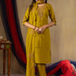 Lorenvalley Fashion Mustard Roman Silk Embroidery Sequins with Hand work Kurta Pant Dupatta - Swadesiicart