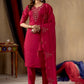 Lorenvalley Fashion Ranipink Roman Silk Embroidery Sequins with Hand work Kurta Pant Dupatta - Swadesiicart