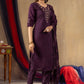 Lorenvalley Fashion Wine Roman Silk Embroidery Sequins with Hand work Kurta Pant Dupatta - Swadesiicart