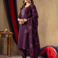 Lorenvalley Fashion Wine Roman Silk Embroidery Sequins with Hand work Kurta Pant Dupatta - Swadesiicart