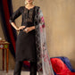 Lorenvalley Fashion Black Roman Silk Embroidery Sequins with Hand work Kurta Pant Dupatta - Swadesiicart
