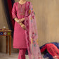 Lorenvalley Fashion Pink Roman Silk Embroidery Sequins with Hand work Kurta Pant Dupatta - Swadesiicart