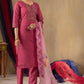Lorenvalley Fashion Pink Roman Silk Embroidery Sequins with Hand work Kurta Pant Dupatta - Swadesiicart