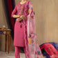 Lorenvalley Fashion Pink Roman Silk Embroidery Sequins with Hand work Kurta Pant Dupatta - Swadesiicart