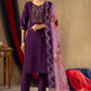 Lorenvalley Fashion Purple Roman Silk Embroidery Sequins with Hand work Kurta Pant Dupatta - Swadesiicart