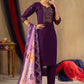 Lorenvalley Fashion Purple Roman Silk Embroidery Sequins with Hand work Kurta Pant Dupatta - Swadesiicart