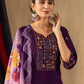 Lorenvalley Fashion Purple Roman Silk Embroidery Sequins with Hand work Kurta Pant Dupatta - Swadesiicart