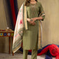 Lorenvalley Fashion Green Shimmer Gold Silk Multi Embroidery Thread With Hand Work Kurta Pant Dupatta - Swadesiicart