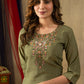 Lorenvalley Fashion Green Shimmer Gold Silk Multi Embroidery Thread With Hand Work Kurta Pant Dupatta - Swadesiicart