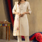 Lorenvalley Fashion Offwhite Shimmer Gold Silk Multi Embroidery Thread With Hand Work Kurta Pant Dupatta - Swadesiicart