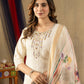 Lorenvalley Fashion Offwhite Shimmer Gold Silk Multi Embroidery Thread With Hand Work Kurta Pant Dupatta - Swadesiicart