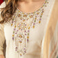 Lorenvalley Fashion Offwhite Shimmer Gold Silk Multi Embroidery Thread With Hand Work Kurta Pant Dupatta - Swadesiicart