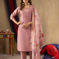 Lorenvalley Fashion Onionpink Shimmer Gold Silk Multi Embroidery Thread With Hand Work Kurta Pant Dupatta - Swadesiicart