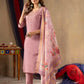 Lorenvalley Fashion Onionpink Shimmer Gold Silk Multi Embroidery Thread With Hand Work Kurta Pant Dupatta - Swadesiicart