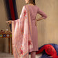 Lorenvalley Fashion Onionpink Shimmer Gold Silk Multi Embroidery Thread With Hand Work Kurta Pant Dupatta - Swadesiicart