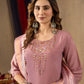 Lorenvalley Fashion Onionpink Shimmer Gold Silk Multi Embroidery Thread With Hand Work Kurta Pant Dupatta - Swadesiicart