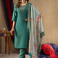 Lorenvalley Fashion Rama Shimmer Gold Silk Multi Embroidery Thread With Hand Work Kurta Pant Dupatta - Swadesiicart