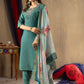 Lorenvalley Fashion Rama Shimmer Gold Silk Multi Embroidery Thread With Hand Work Kurta Pant Dupatta - Swadesiicart