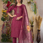 Lorenvalley Fashion Cerise Roman Silk Multi Embroidery Thread With Hand Work Kurta Pant Dupatta - Swadesiicart