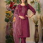Lorenvalley Fashion Cerise Roman Silk Multi Embroidery Thread With Hand Work Kurta Pant Dupatta - Swadesiicart
