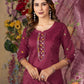 Lorenvalley Fashion Cerise Roman Silk Multi Embroidery Thread With Hand Work Kurta Pant Dupatta - Swadesiicart