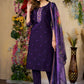Lorenvalley Fashion Purple Roman Silk Multi Embroidery Thread With Hand Work Kurta Pant Dupatta - Swadesiicart