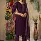 Lorenvalley Fashion Wine Roman Silk Multi Embroidery Thread With Hand Work Kurta Pant Dupatta - Swadesiicart