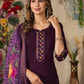 Lorenvalley Fashion Wine Roman Silk Multi Embroidery Thread With Hand Work Kurta Pant Dupatta - Swadesiicart