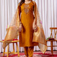Lorenvalley Fashion Mustard Viscose Silk Embroidery Thread With Hand Work Kurta Pant Dupatta - Swadesiicart