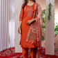 Lorenvalley Fashion Orange Viscose Silk Embroidery Thread With Hand Work Kurta Pant Dupatta - Swadesiicart